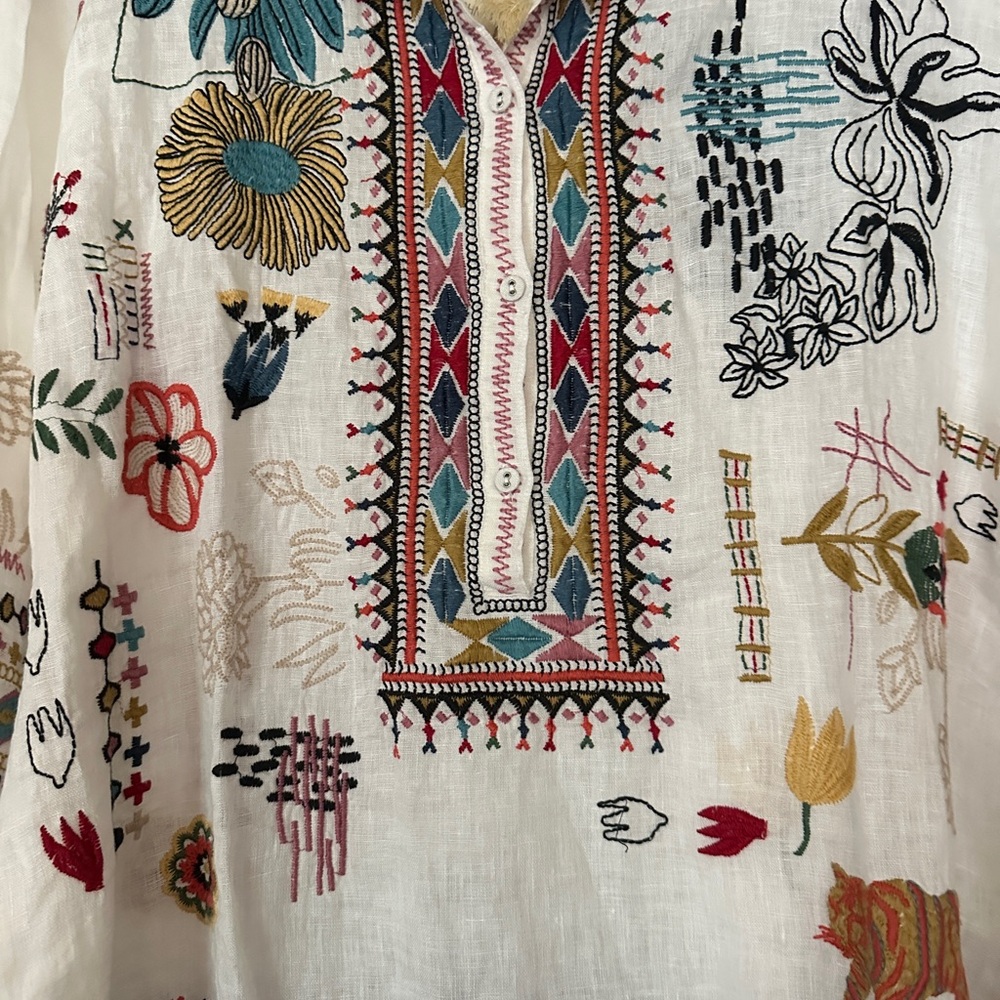 Johnny Was Simmie Embroidered Linen Blouse - Picture 3 of 15